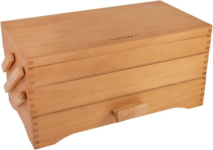 Milward Cantilever Craft Box, 3 Tiers, Pine Wood, Accessories Tier, Magnetic Closure, 17 x 37 x 22.5cm