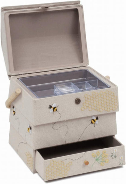 Hobby Gift Novelty Sewing Craft Hobby Storage Box, Embroidered, Bee Hive with Drawer