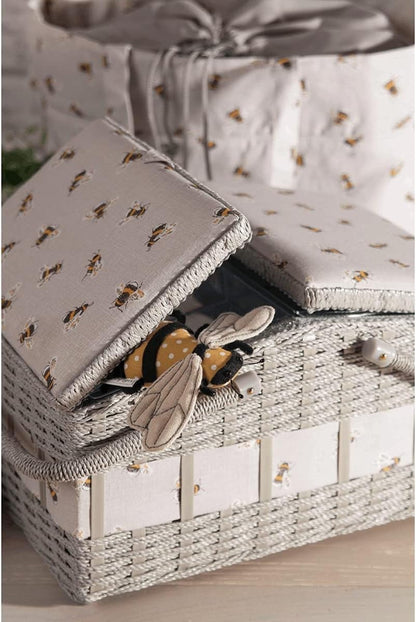 Hobby Gift Twin Lid Hamper Style Faux Wicker Sewing Hobby Storage Box, Bee