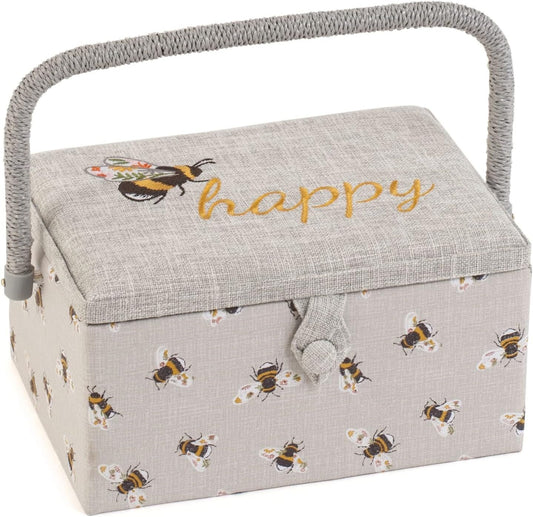 Hobby Gift Medium Sewing Craft Hobby Storage Box, Embroidered Bee Happy