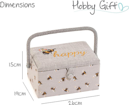 Hobby Gift Medium Sewing Craft Hobby Storage Box, Embroidered Bee Happy