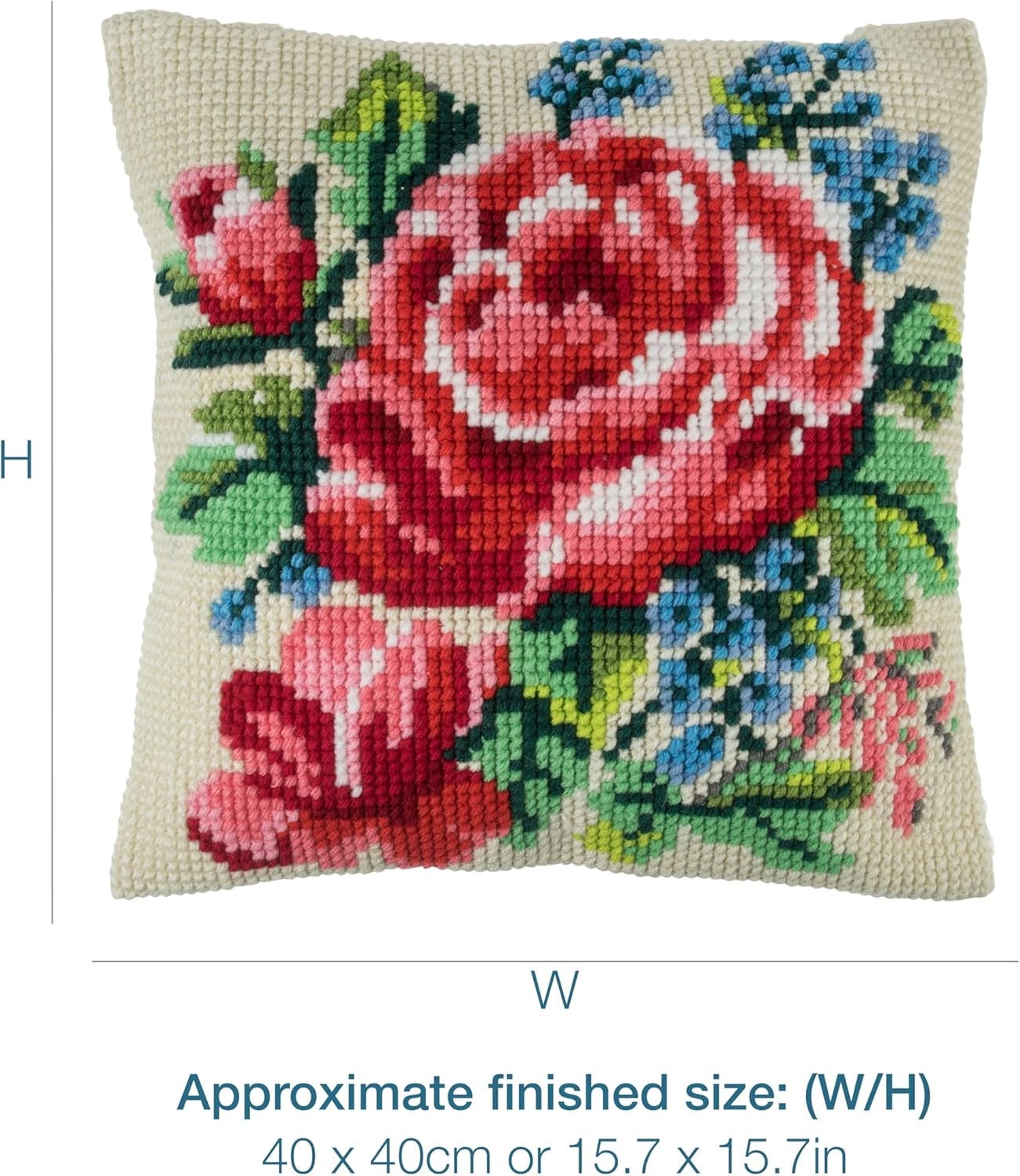 Trimits Cross Stitch Cushion Kit, Cushion Back Included, Pre Printed Canvas, Yarn and Needle Included 40 x 40cm, Floral Bloom