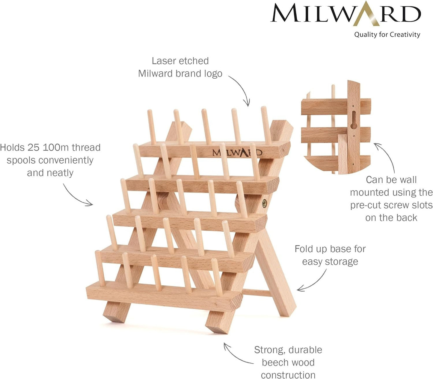 MILWARDS Holder 25 Spools Beech Wood, 14.5 x 15.5 x 18cm