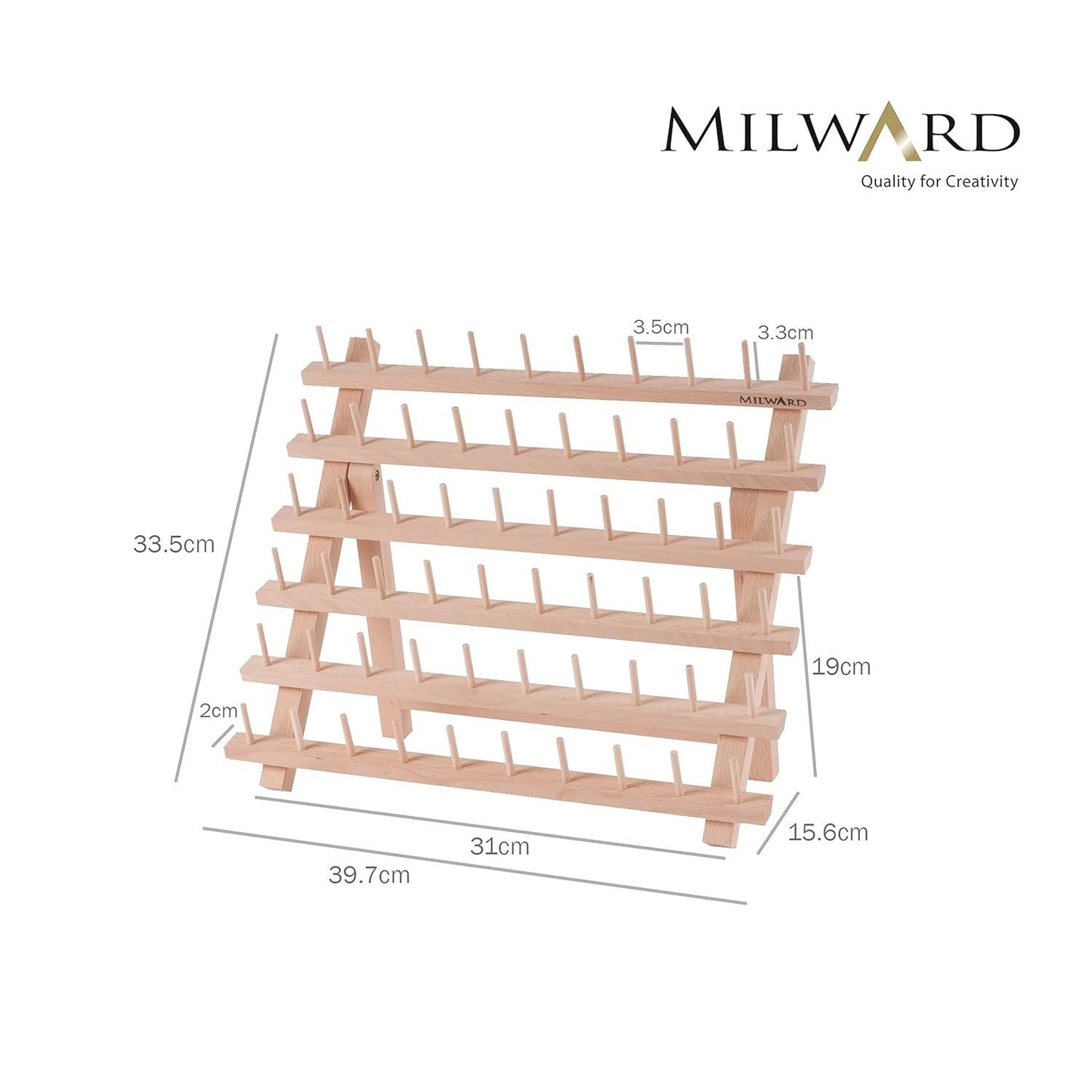 Milward Wooden Sewing Thread Holder, Natural Wood, 60 Spools, 34 x 40cm