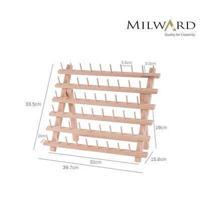 Milward Wooden Sewing Thread Holder, Natural Wood, 60 Spools, 34 x 40cm