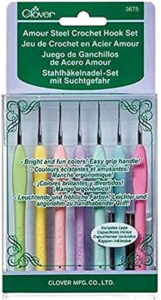 Clover Amour Steel Crochet Hook Set, Metal, Assorted