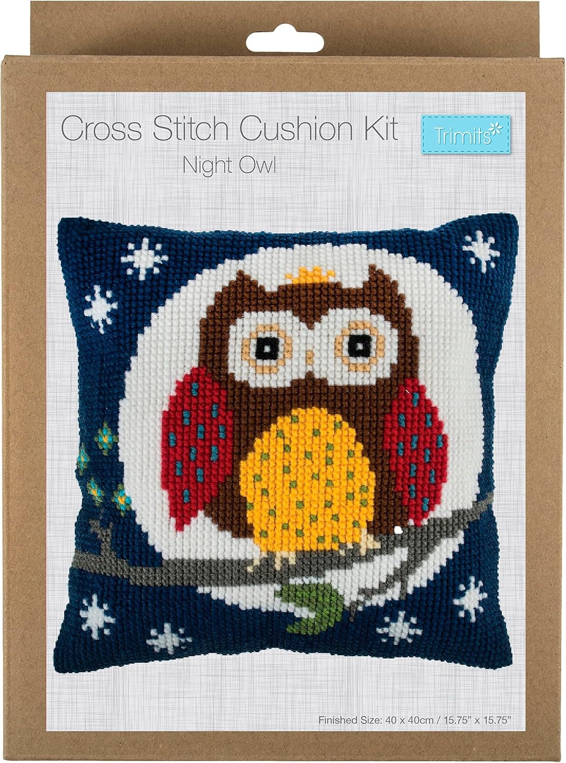 Trimits Cross Stitch Kit Printed Cushion Night Owl