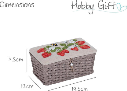 Hobby Gift Small Sewing Craft Hobby Storage Box Wicker Basket with Appliqué Design Natural Strawberries