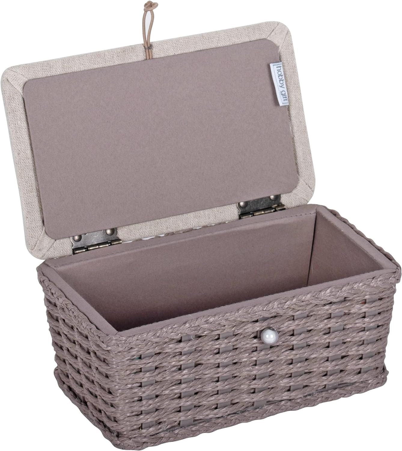 Hobby Gift Small Sewing Craft Hobby Storage Box Wicker Basket with Appliqué Design Natural Strawberries