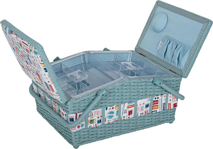 Hobby Gift Twin Lid Sewing Craft Hobby Storage Box, Wicker Basket Style, Sewing Notions