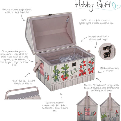 Hobby Gift Novelty Sewing Craft Hobby Storage Box, Embroidered, Strawberry Greenhouse