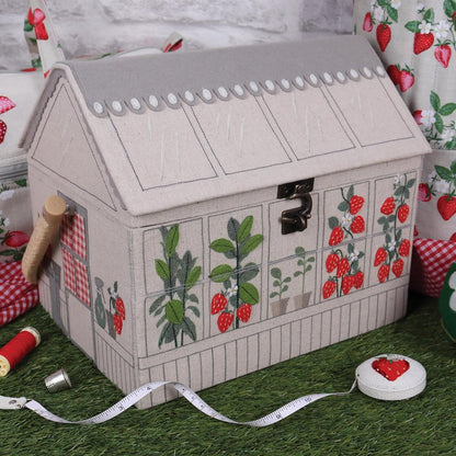 Hobby Gift Novelty Sewing Craft Hobby Storage Box, Embroidered, Strawberry Greenhouse