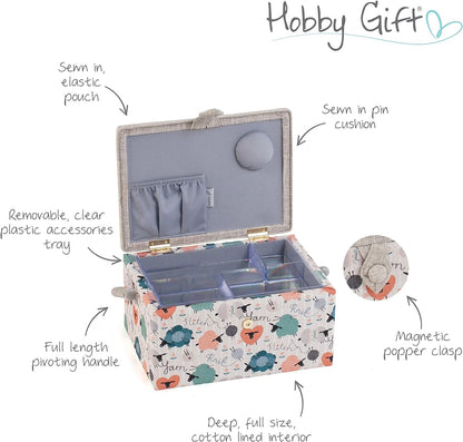 Hobby Gift Medium Sewing Craft Hobby Storage Box, Embroidered Knit Happens