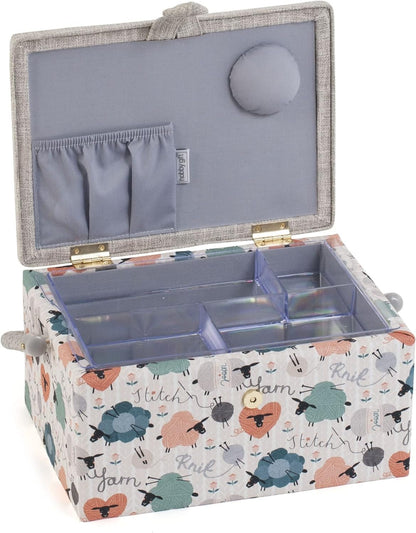 Hobby Gift Medium Sewing Craft Hobby Storage Box, Embroidered Knit Happens