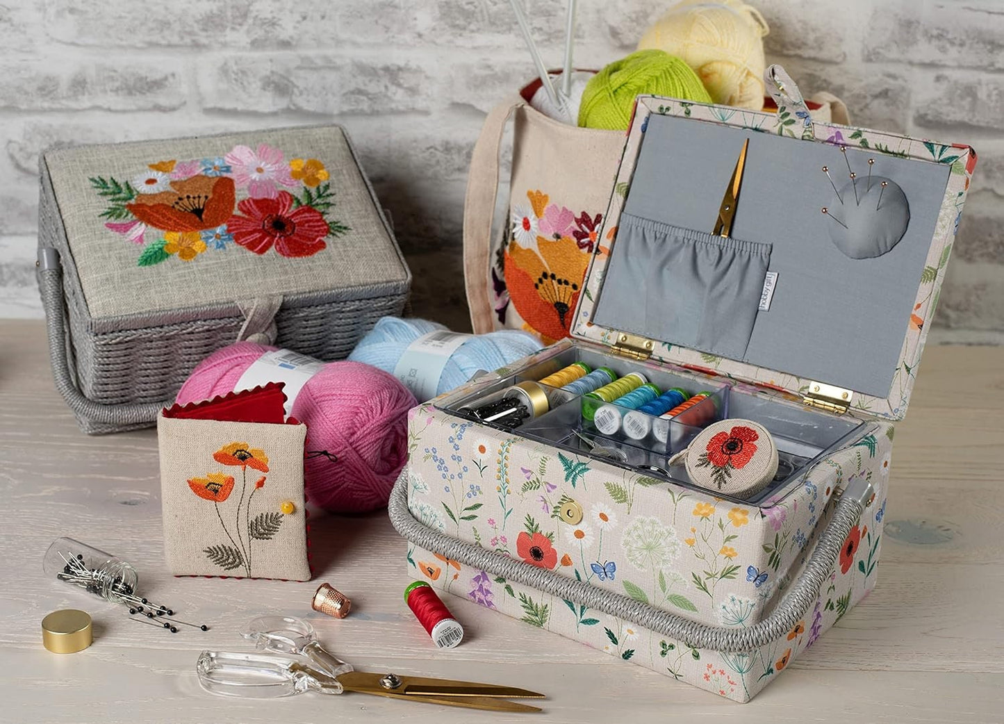 Hobby Gift Medium Sewing Craft Hobby Storage Box Embroidered Wildflowers