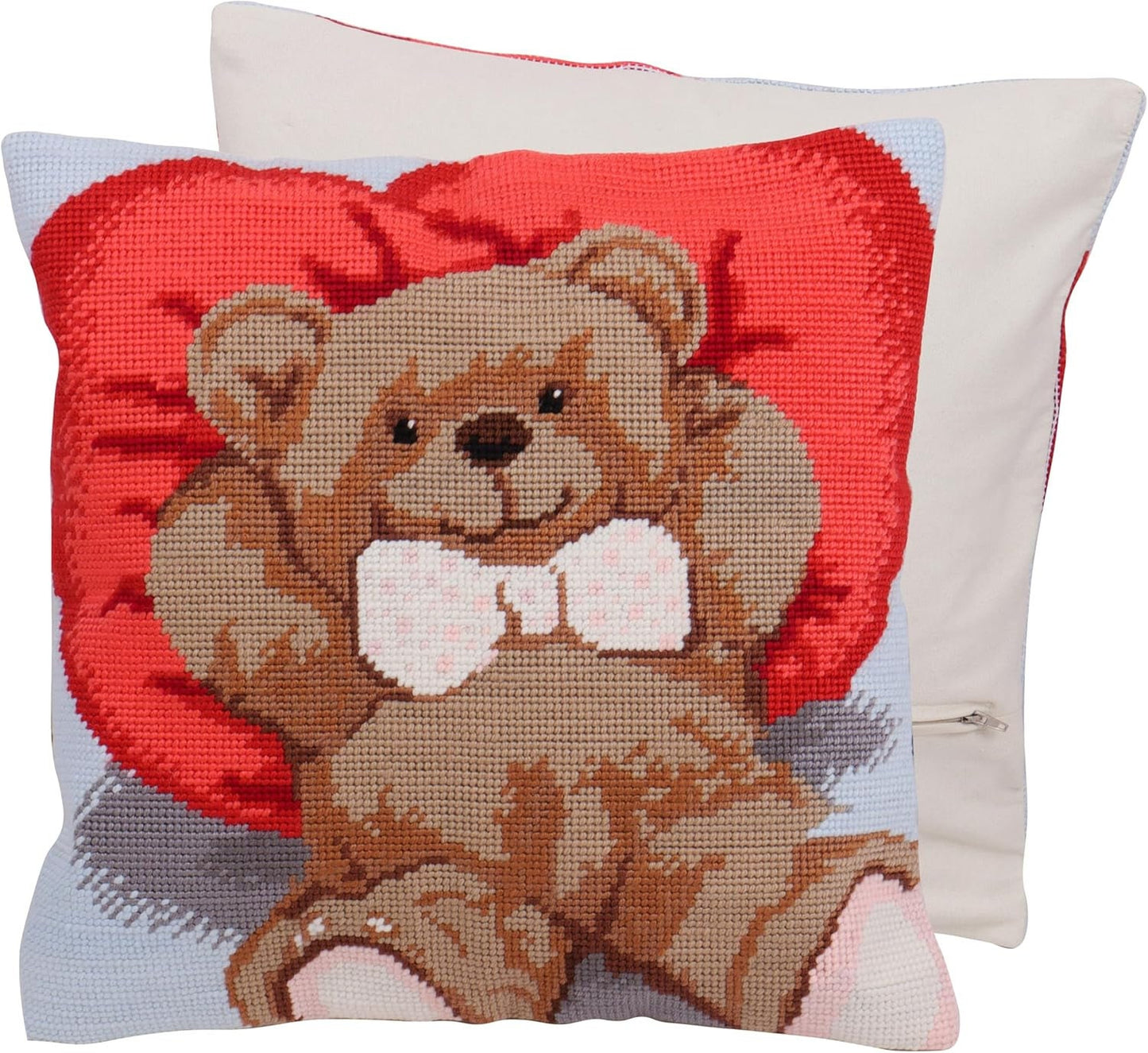 Trimits Half Stitch Cross Stitch Cushion Kit, Cushion Back Included, Pre Printed Canvas, Yarn and Needle Included 40 x 40cm , Ted