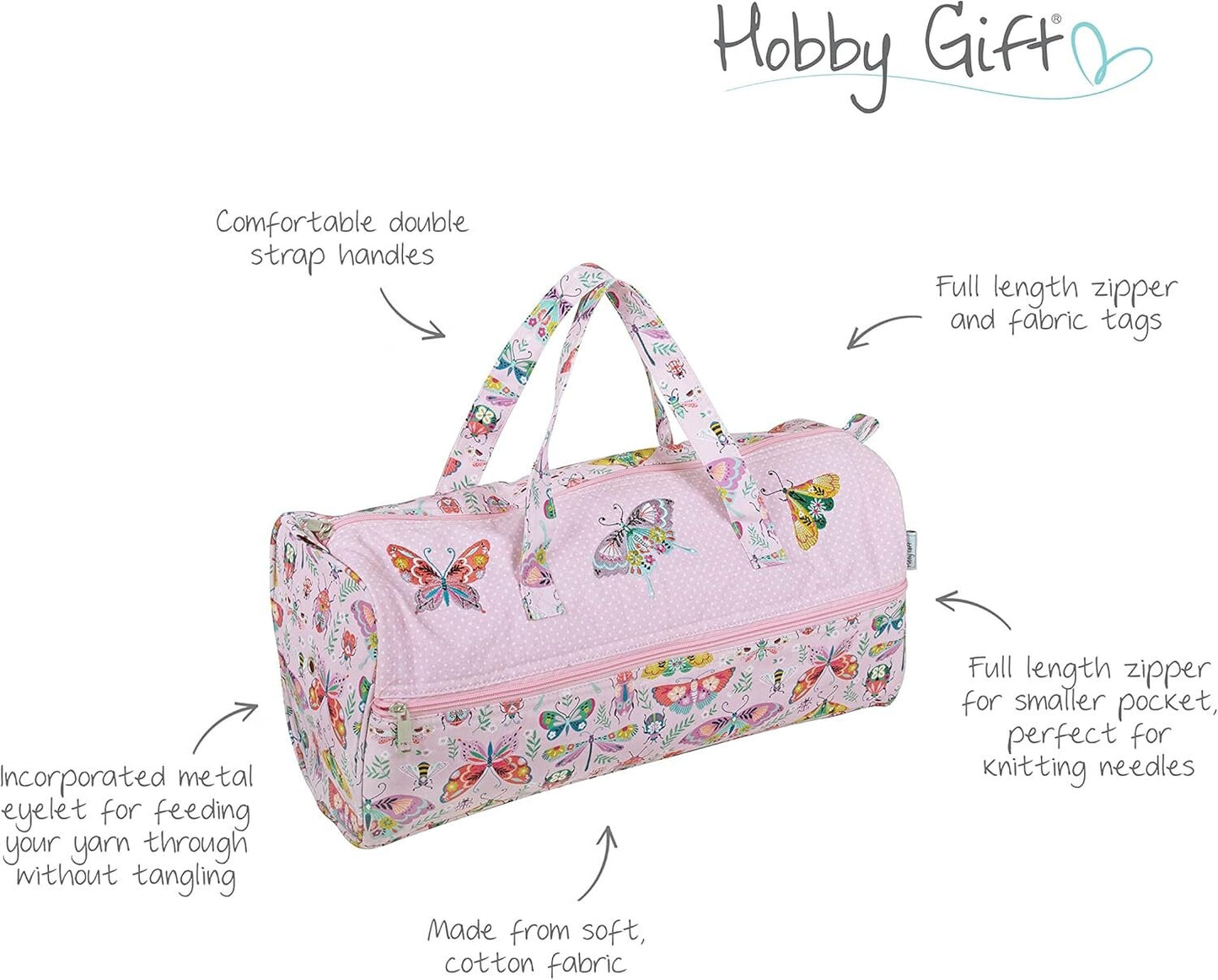 Hobby Gift Large Yarn Holder Wool Storage Bag-Zipper Compartment Bugs & Butterflies 16.5 x 45 x 19.5cm