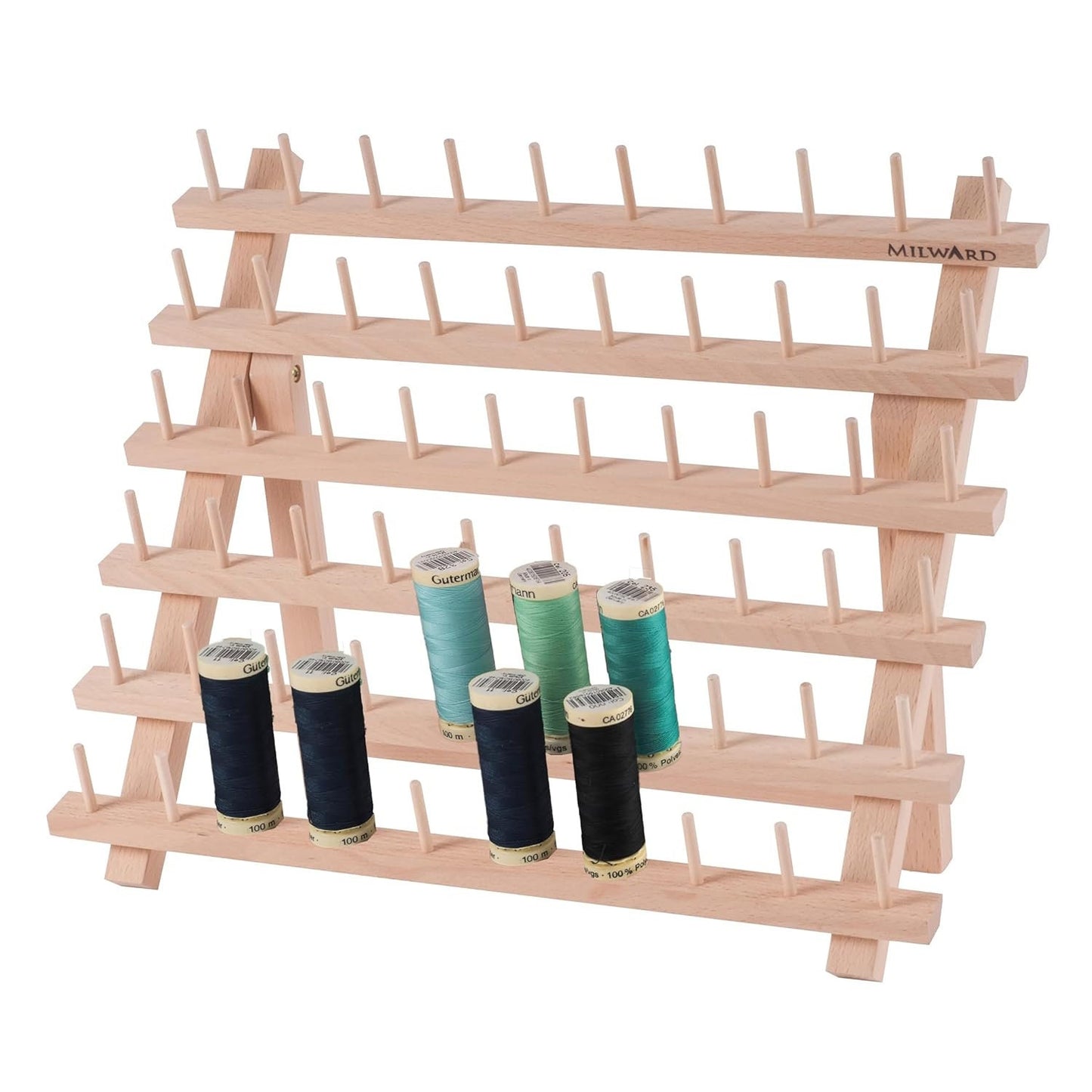 Milward Wooden Sewing Thread Holder, Natural Wood, 60 Spools, 34 x 40cm