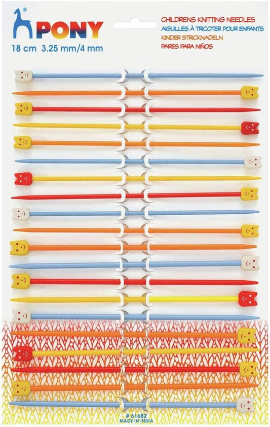 Pony Childrens Kids Starter Knitting Needles Knit Pins Length 18cm Width 3.25 & 4mm Assorted Pack (10 Pairs)