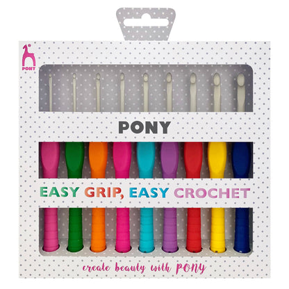 Pony Crochet Hook Set Easy Grip 2 - 6mm: Pack of 9