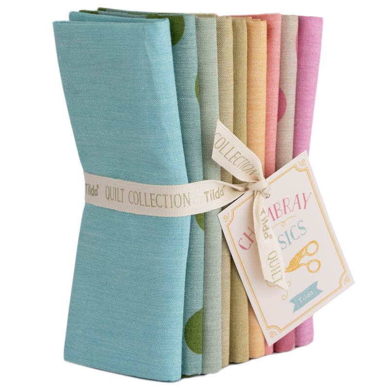 Tilda Fabric Fat Quarters Permanent Chambray 50 x 55cm Spring Pastels: Bundle of 9