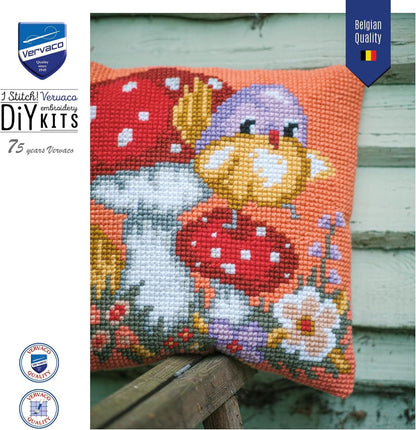 Vervaco Cross Stitch Kit Cushion: Bird on Mushroom