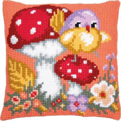 Vervaco Cross Stitch Kit Cushion: Bird on Mushroom