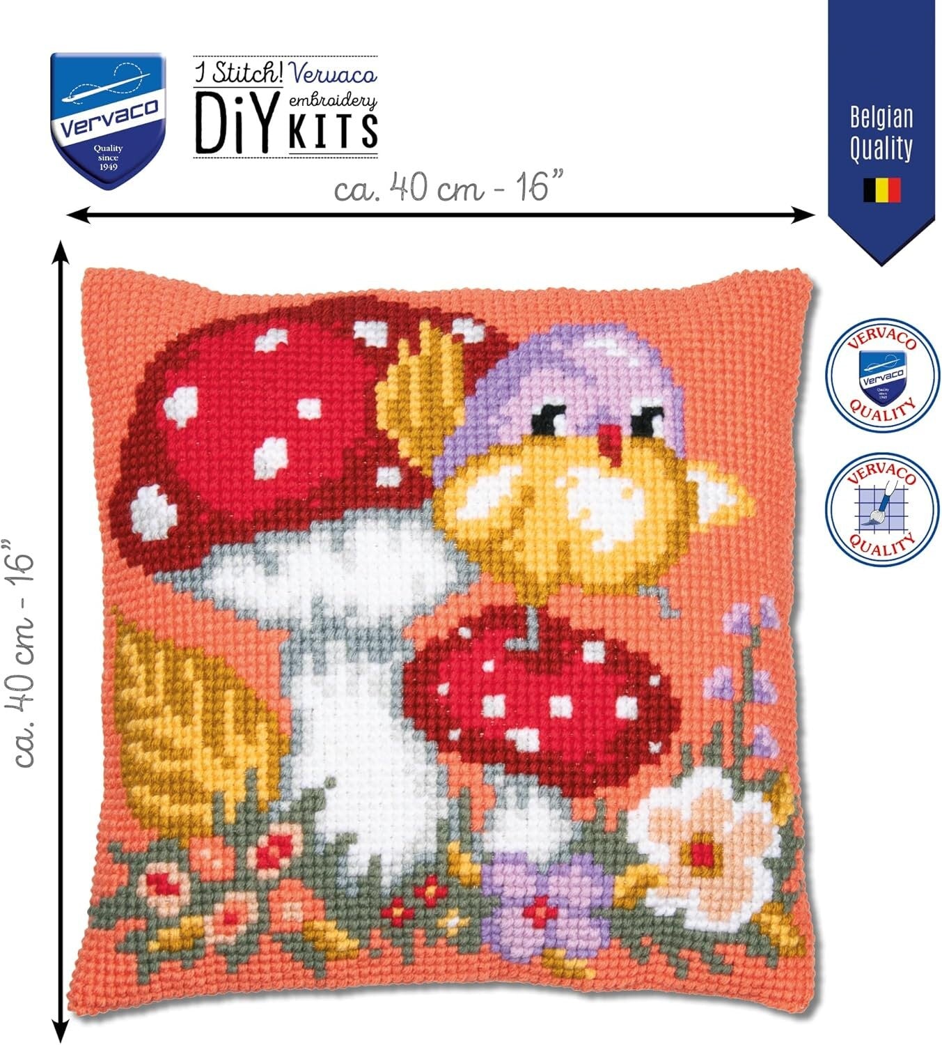 Vervaco Cross Stitch Kit Cushion: Bird on Mushroom