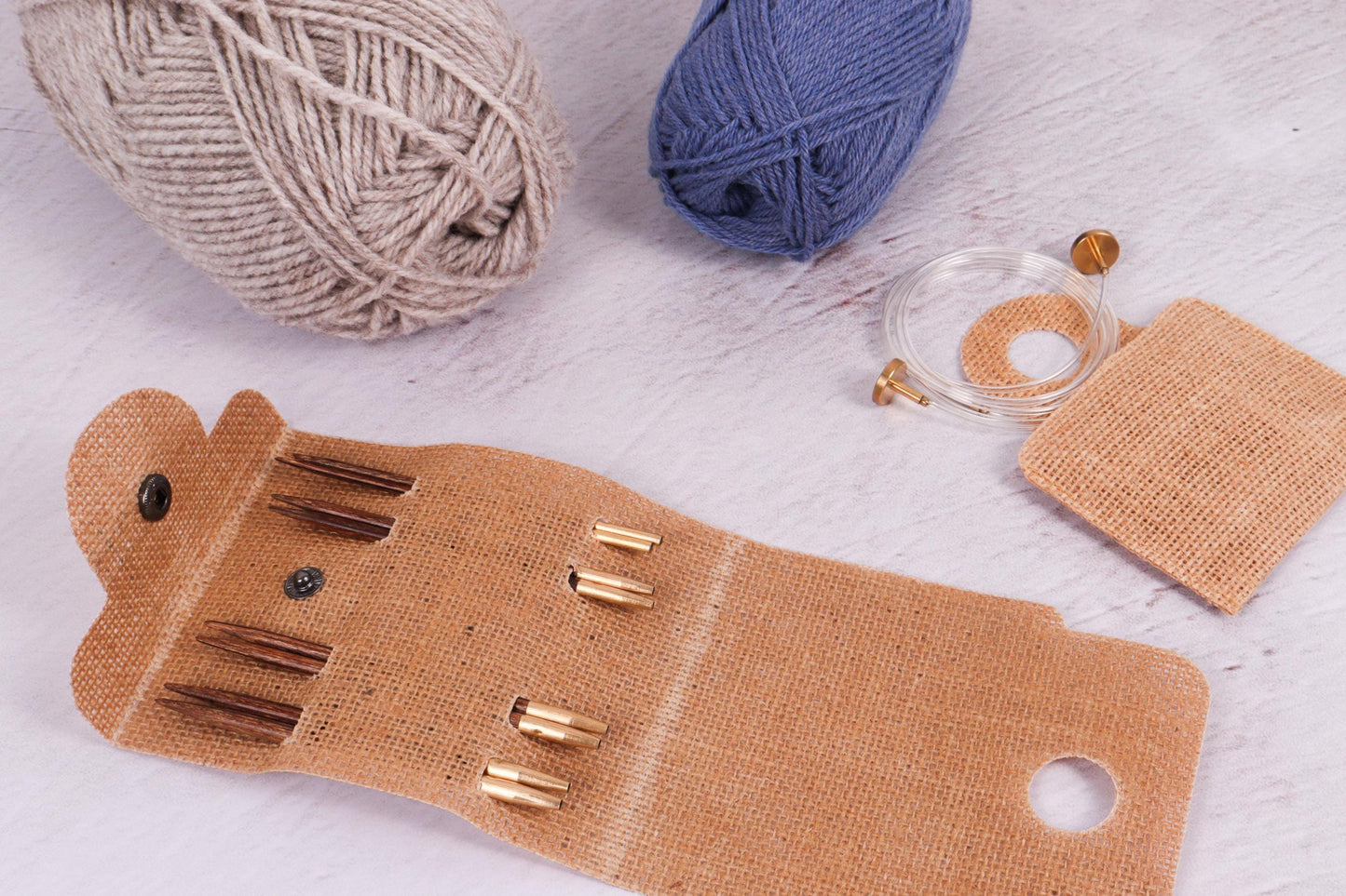 Milward Knitting Pins Circular Interchangeable Set 4 Pairs in a Jute Case 10.5cm x Assorted