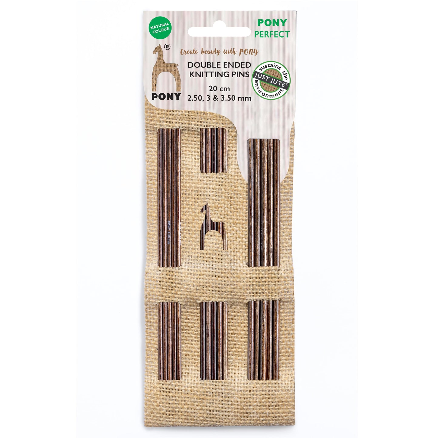 Pony Knitting Pins Double-Ended Perfect 3 Sets of 5 in Jute Case 20cm x Assorted